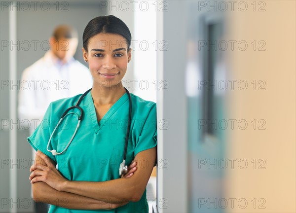 Portrait of female nurse in hospital.