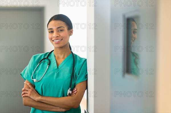 Portrait of female nurse in hospital.