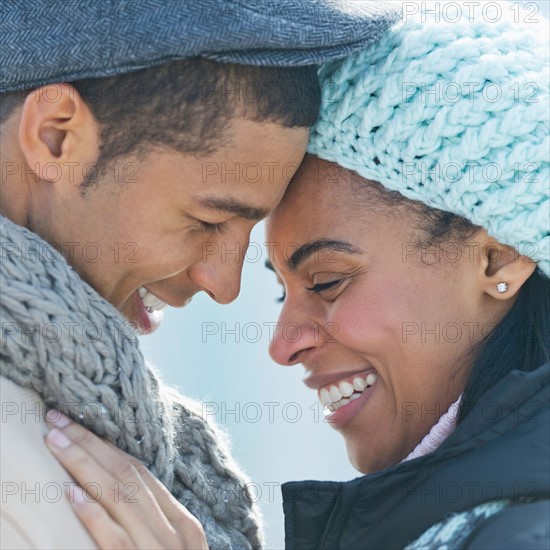 Couple in winter clothes.