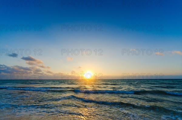 Mexico, Yucatan, Riviera Maya, Cancun. Seascape at sunset.