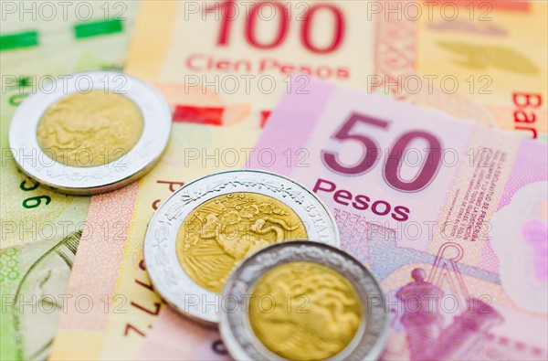 Studio shot of Mexican currency.