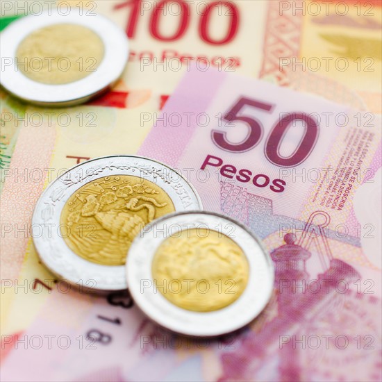 Studio shot of Mexican currency.