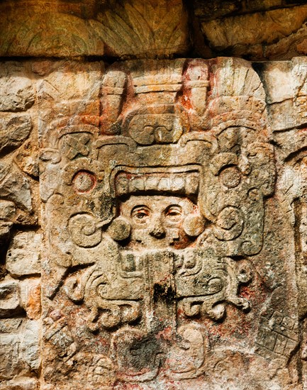 Mexico, Yucatan, Chichen Itza. Mayan ruins, Carvings.