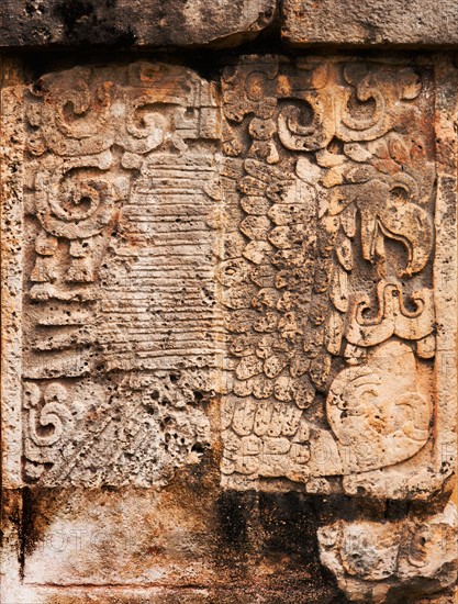 Mexico, Yucatan, Chichen Itza. Mayan carvings.