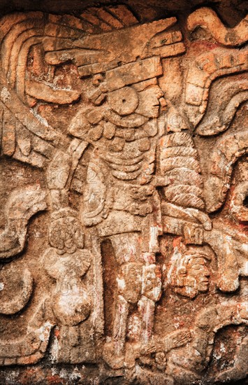 Mexico, Yucatan, Chichen Itza. Mayan carvings.