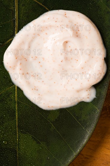 Close-up of moisturizer on leaf. Photo : Kristin Lee