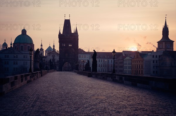 Czech Republic, Prague. View over Charles Bridge towards Prague Castle in early morning. Photo : Henryk Sadura