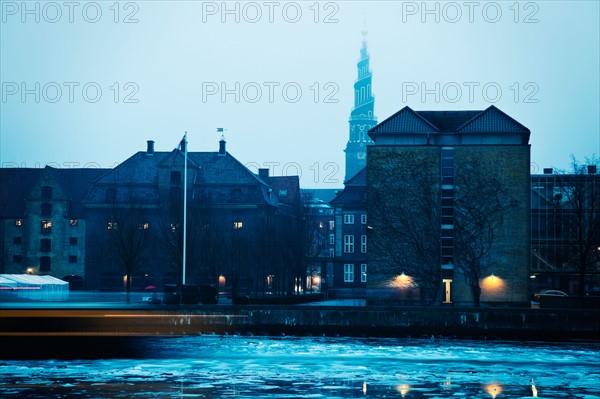 Denmark, Copenhagen. Frozen canal with Church of Our Saviour in background. Photo : Henryk Sadura