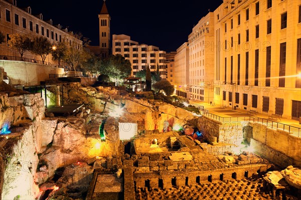 Lebanon, Beirut. Roman ruins at night. Photo : Henryk Sadura