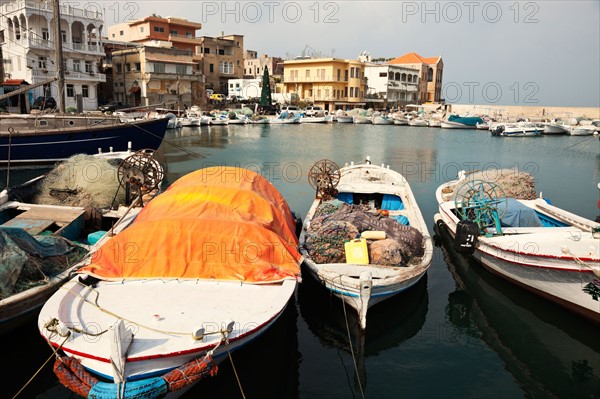 Lebanon, Tyre. Small boats moored in local harbour. Photo : Henryk Sadura