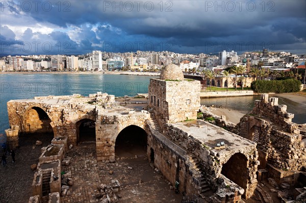 Lebanon, Sidon. Sidon Sea Castle with city panorama. Photo : Henryk Sadura