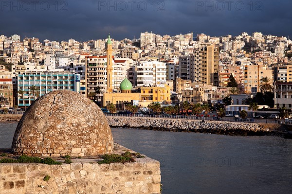 Lebanon, Sidon. Sidon Sea Castle with city panorama. Photo : Henryk Sadura