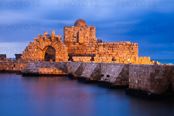 Lebanon, Sidon. Sidon Sea Castle at dusk. Photo : Henryk Sadura