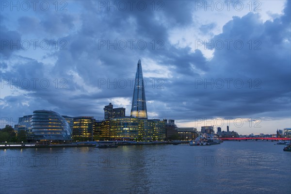 UK, England, London, Waterfront at dusk.