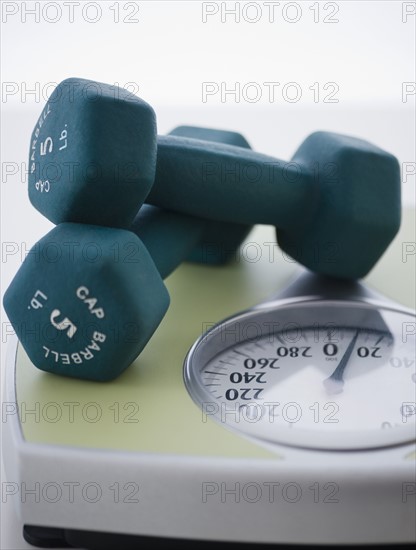 Dumbbells on floor scale. 
Photo : Jamie Grill