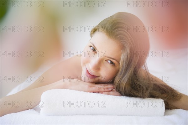 Woman relaxing in spa. 
Photo : Jamie Grill