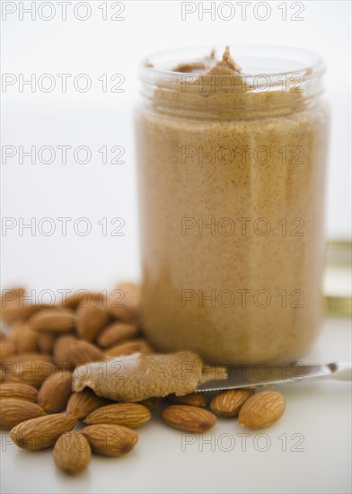 Close up almond butter and almonds. 
Photo : Jamie Grill