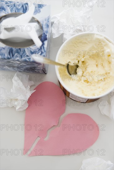 Close up of ice creams and broken paper heart. 
Photo : Jamie Grill