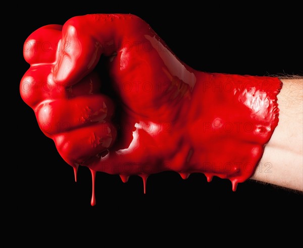 Human fist covered with red paint. 
Photo: Mike Kemp
