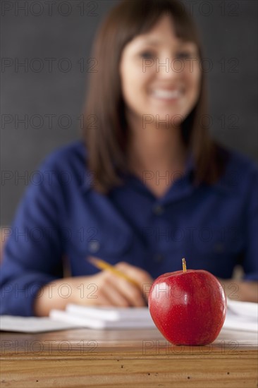 Apple on teacher's desk. 
Photo : Rob Lewine