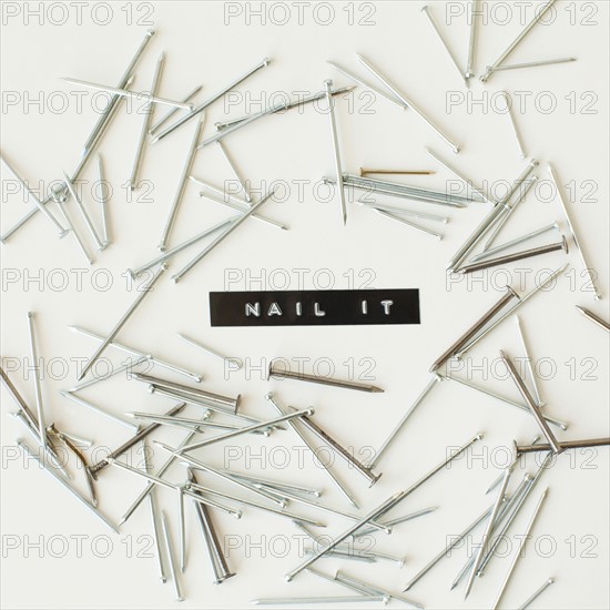 Nails on white background, studio shot. 
Photo : Jessica Peterson