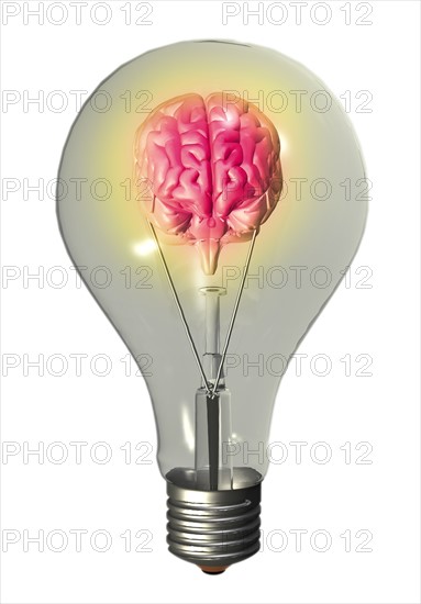 Conceptual image of "light bulb" containing human brain. 
Photo : Calysta Images