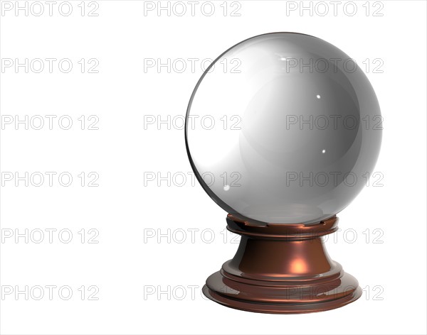 Crystal ball on white background. 
Photo : Calysta Images