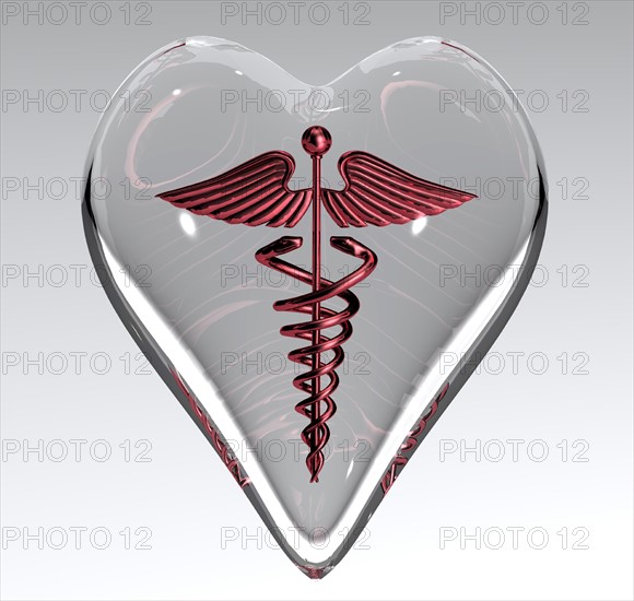 Crystal heart with Caduceus inside. 
Photo : Calysta Images