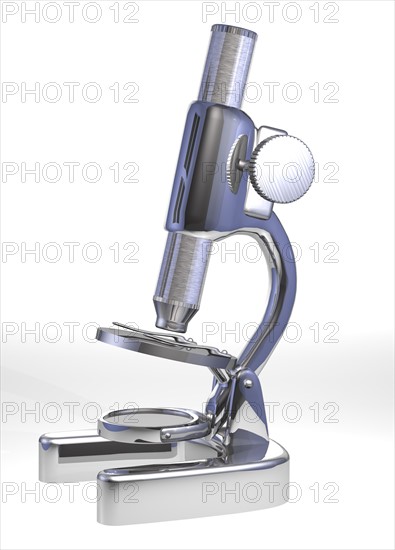 Microscope on grey background. 
Photo : Calysta Images