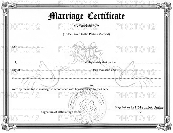 Close-up view of marriage certificate. 
Photo: Calysta Images