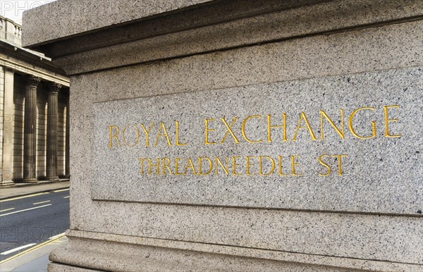 UK, London, Royal Exchange sign.