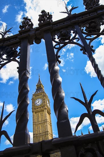 UK, London, Big Ben behind fence.