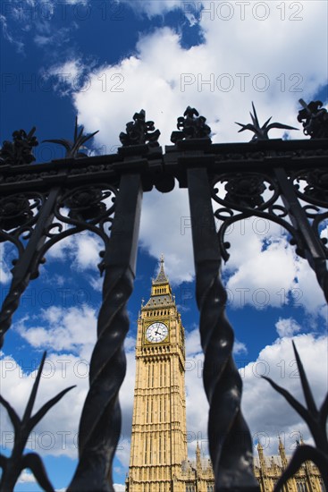 UK, London, Big Ben behind fence.