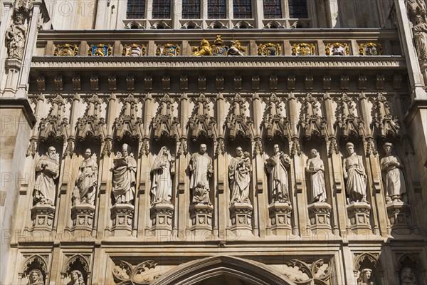 UK, London, Detail of Westminster Abbey facade.