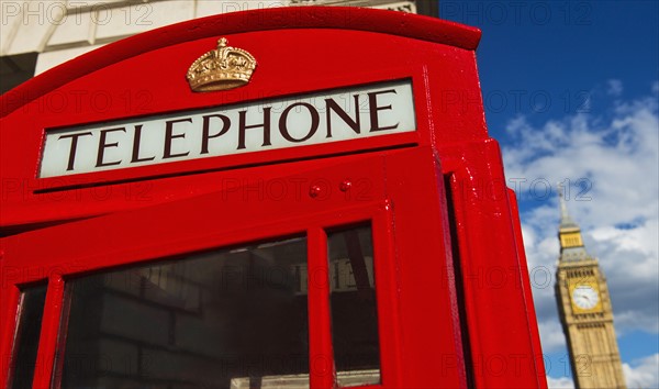 UK, London, Phone booth with Big Ben behind.