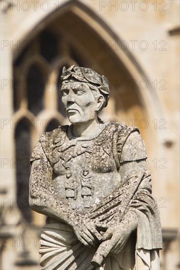 UK, Somerset, Bath, Statue of Julius Caesar at Roman Baths.