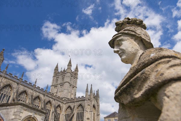 UK, Somerset, Bath, Statue of Ostorius Scapula at Roman Baths.