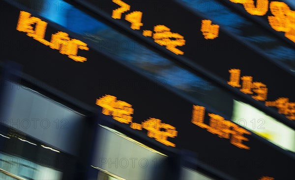 USA, New York, New York City, Close-up of trading board.