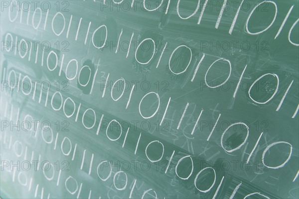 Binary code on blackboard.