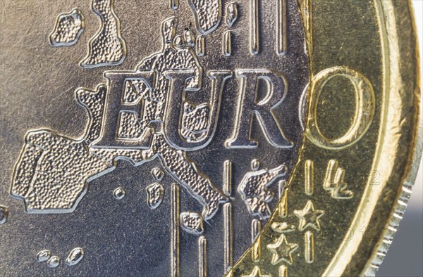 Close-up view of Euro coin.