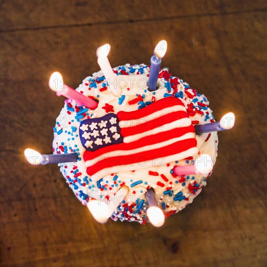 Birthday cake with American flag.