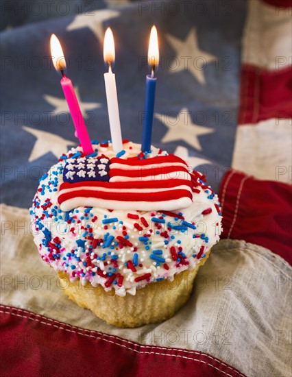 Birthday cake with American flag.