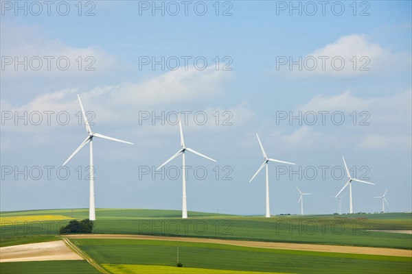 France, Rocroi, Wind turbines on fields. Photo: Mike Kemp