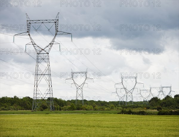 France, Rocroi, Rural landscape with power line. Photo : Mike Kemp