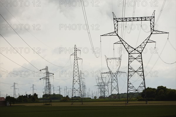 France, Rocroi, Rural landscape with power line. Photo : Mike Kemp