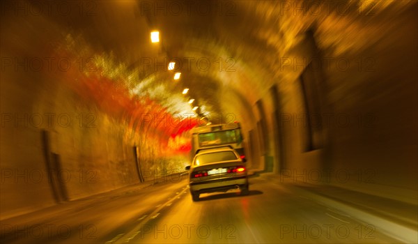 Hungary, Budapest, Castle Hill, Cars driving through tunnel. Photo : DKAR Images