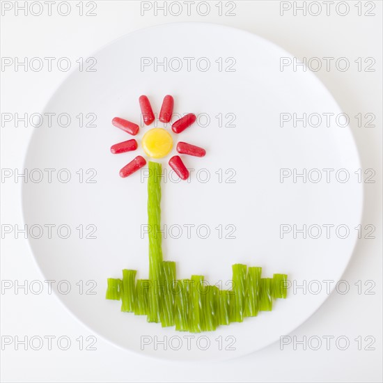 Flower on plate made out of jelly beans. Photo: Jessica Peterson