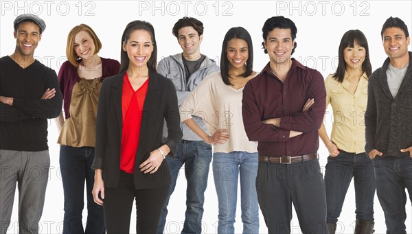 Portrait of group of people, studio shot.