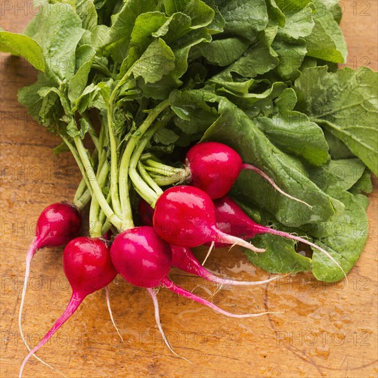 Radish on wood pattern, studio shot.