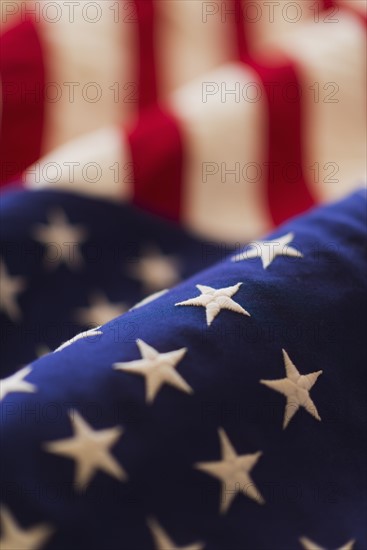 Detail of US flag, studio shot.